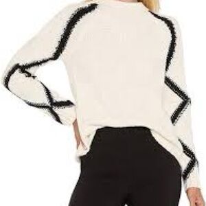 NIC+ZOE Cream and Black Mock Neck Sweater